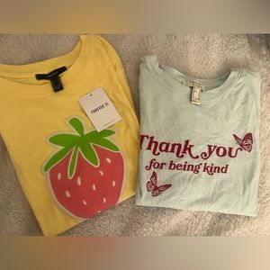 Pack of 2 Forever 21 Shirts blue and yellow with strawberry